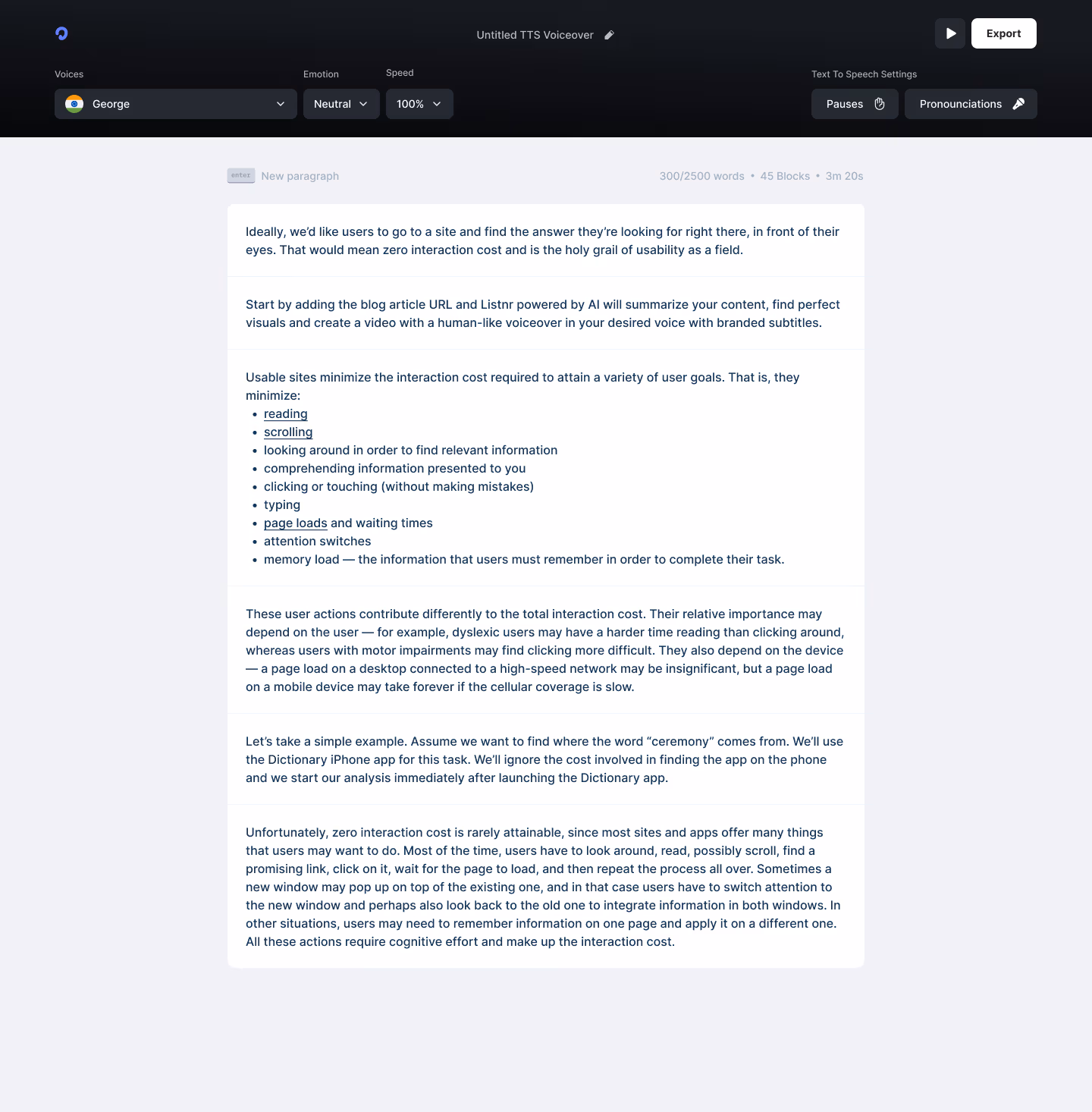 TTS Editor Interface