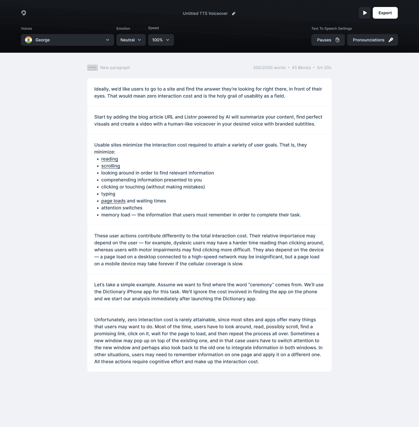 TTS Editor Interface